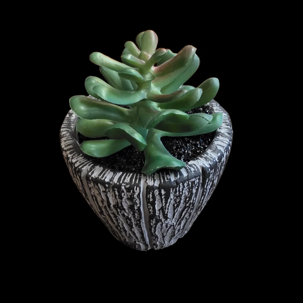Artificial Green Succulent in Textured Gray Planter - Home Art